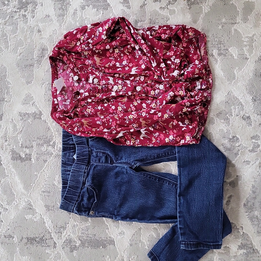 Button-down shirt and jeans